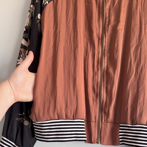 Saltwater Luxe by Anthropologie Floral Bomber Jacket Medium Rust Black Zip Front - Picture 4 of 8